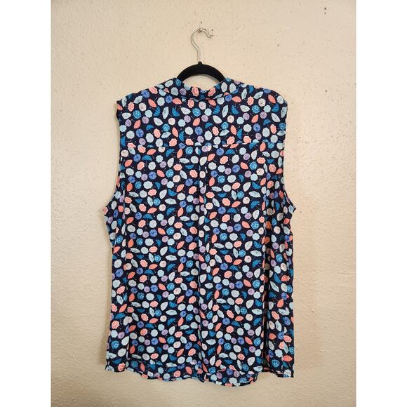 Talbots Womens Multicolor Umbrellas Print Sleeveless Button Front Blouse Size 3X - Picture 2 of 7
